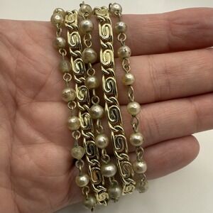 Vintage Lisner Bracelet Gold Tone Faux Pearl Multi Strand 6.25"